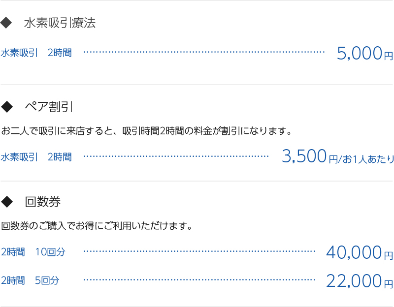 水素のお店ハーモニーの価格詳細